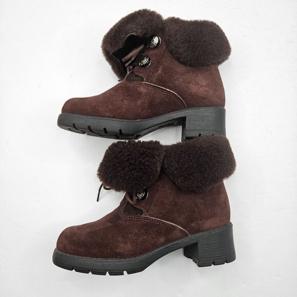 Sorel Boots Fur Lined Suede Brown Lace Up Combat Winter Ankle Booties Size 6 - Picture 6 of 11